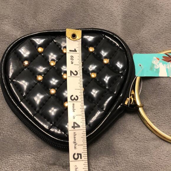 Black Zippered Bangle Wristlet Faux Leather Gold Studs Club Festival Mini Purse - Picture 5 of 5